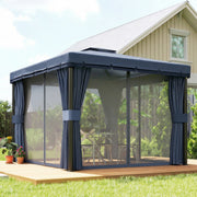 3x3m Metal Garden Gazebo with Curtains and Insect Netting for Outdoor Dining and Relaxing, Dark Blue Outsunny