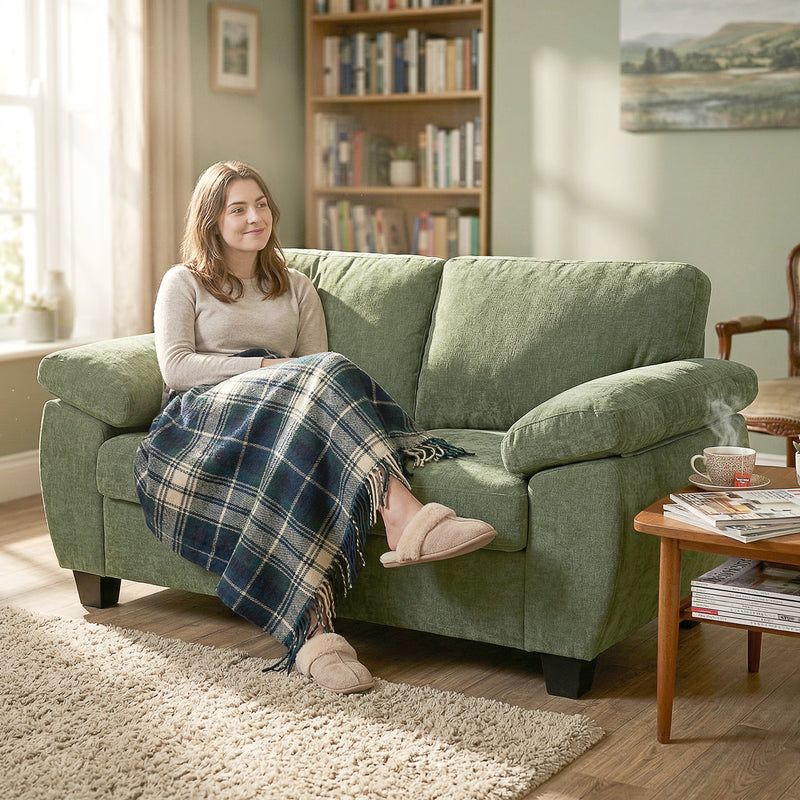 2 Seater Compact Sofa for Small Living Rooms with Thick Cushions and Wide Armrests Dark Green