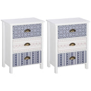 Set of 2 Three Drawer Bedside Tables with Metal Handles for Bedroom or Lounge Purple AOSOM