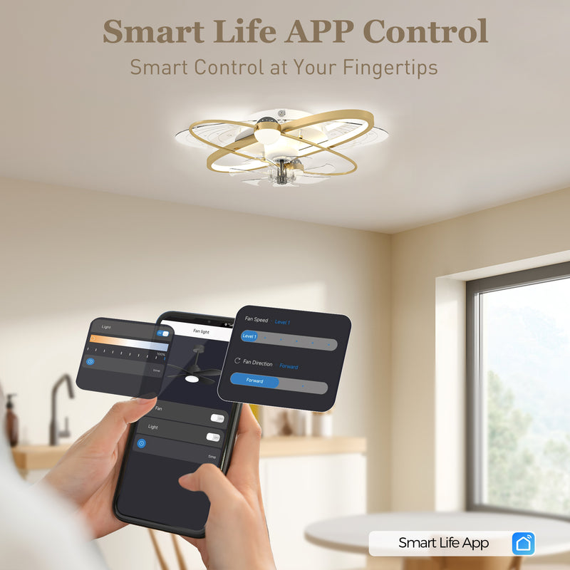 Ceiling Fan with Light and Starry Sky Effect for Year Round Comfort and Easy Control White AOSOM