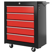 5 Drawer Lockable Steel Tool Chest With Wheels And Handle For Garage Or Workshop Red