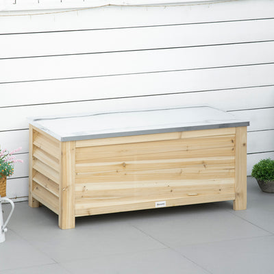 155L Outdoor Garden Storage Box With Metal Top Ideal For Tools And Equipment Natural Wood AOSOM