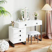 White LED Lighted Dressing Table with Mirror and 5 Drawers Modern Vanity Desk by HOMCOM