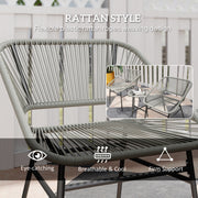 3 Piece Rattan Bistro Set with Cushions and Glass Top Table Light Grey by Outsunny
