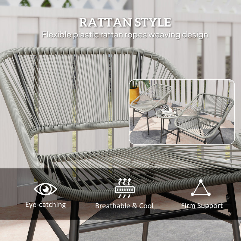 3 Piece Rattan Bistro Set with Cushions and Glass Top Table Light Grey by Outsunny