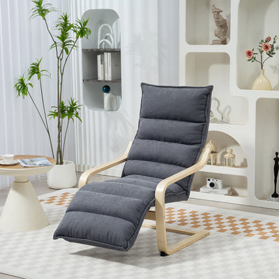 Curved Wooden Accent Chair with Adjustable Footrest Dark Grey by HOMCOM