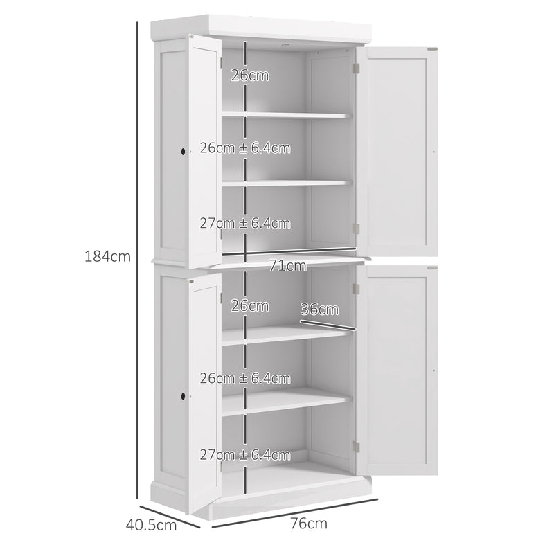 Freestanding Kitchen Storage Cupboard with Adjustable Shelves and 6 Tiers, White