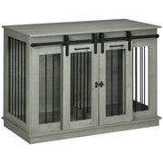 Large Dog Crate Furniture with Divider Double Cage for Small Dogs Indoor Use Grey