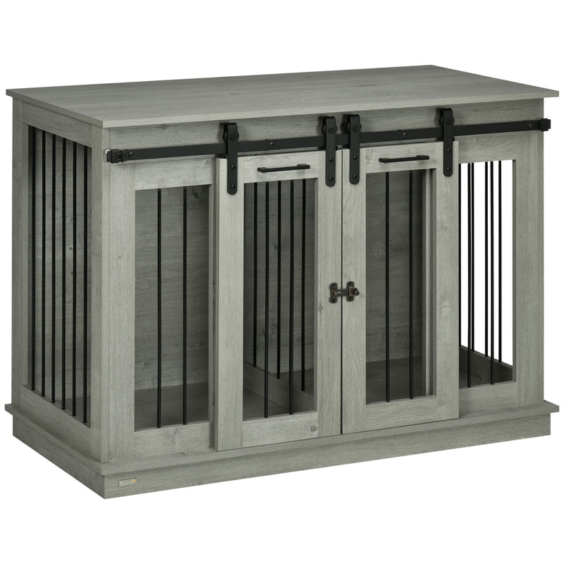 Large Dog Crate Furniture with Divider Double Cage for Small Dogs Indoor Use Grey