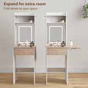 Dressing Table with Adjustable LED Mirror and Storage for Small Bedrooms White Wood Effect AOSOM