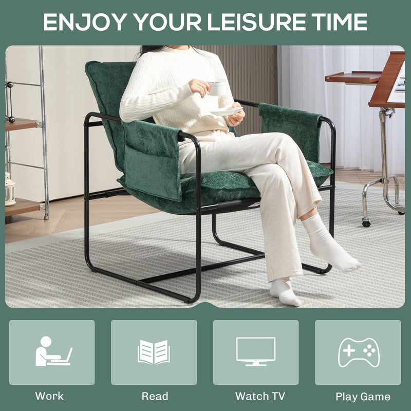 Green Minimalist Padded Accent Chair with Side Pockets by HOMCOM