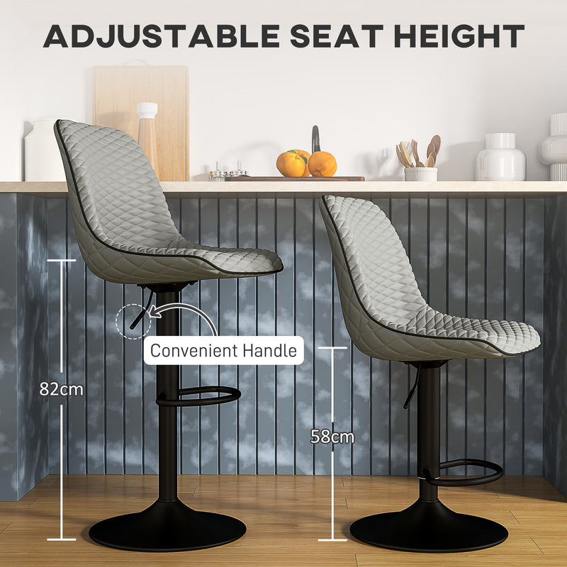 Set of Two Grey Faux Leather Bar Stools with Adjustable Height by HOMCOM