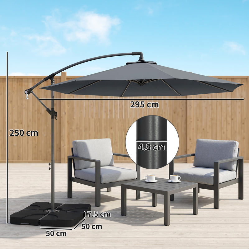 Cantilever Garden Parasol with Base - Overhanging Shade and Adjustable Canopy Dark Grey