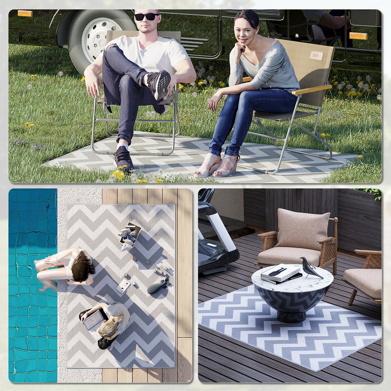 Grey and White Reversible Outdoor Rug 1.2 x 1.8m Waterproof Plastic Mat for Garden Camping Beach by Outsunny
