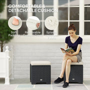 Set of 2 Rattan Storage Ottomans with Cushions for Garden Balcony and Poolside in Cream by Outsunny