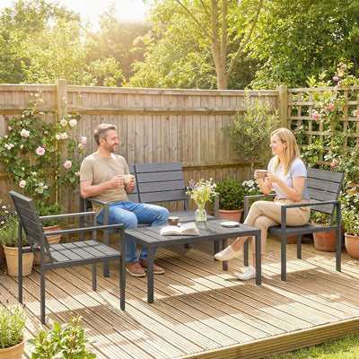 4pc Garden Furniture Set for All-Weather Outdoor Relaxing with Loveseat Coffee Table and Chairs Outsunny