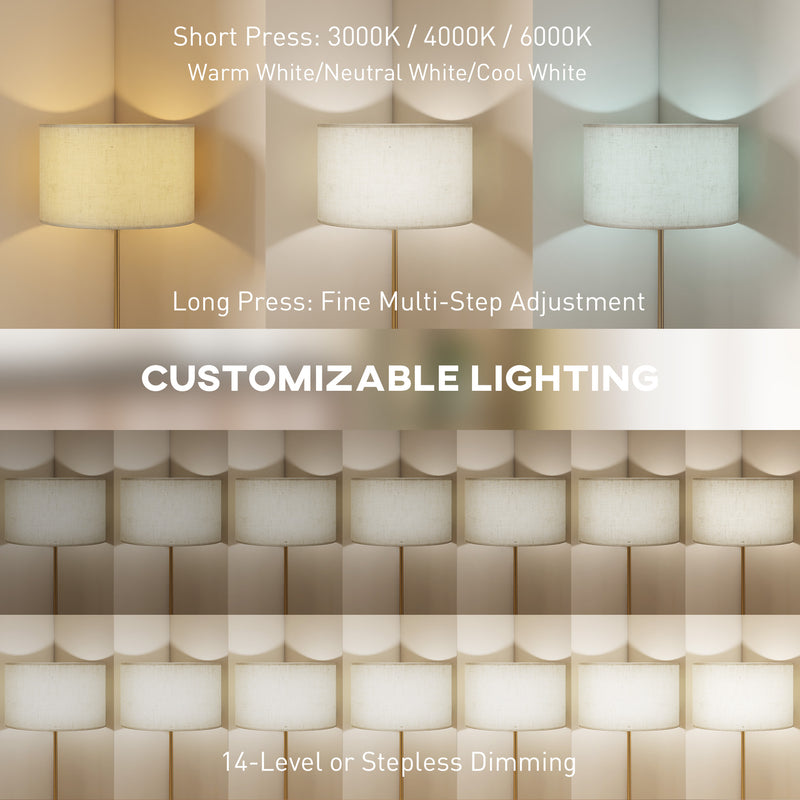 Height Adjustable Floor Lamp With Remote And Dimmable LED For Living Room Use Gold Tone AOSOM