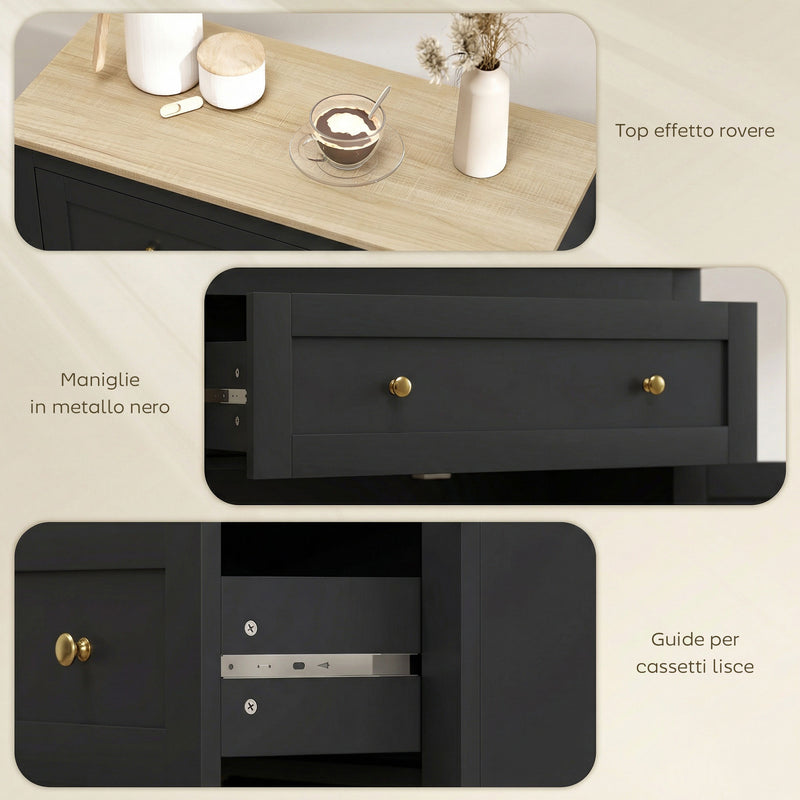 Modern Black Wooden Kitchen Sideboard With Drawer Double Doors and Adjustable Shelf