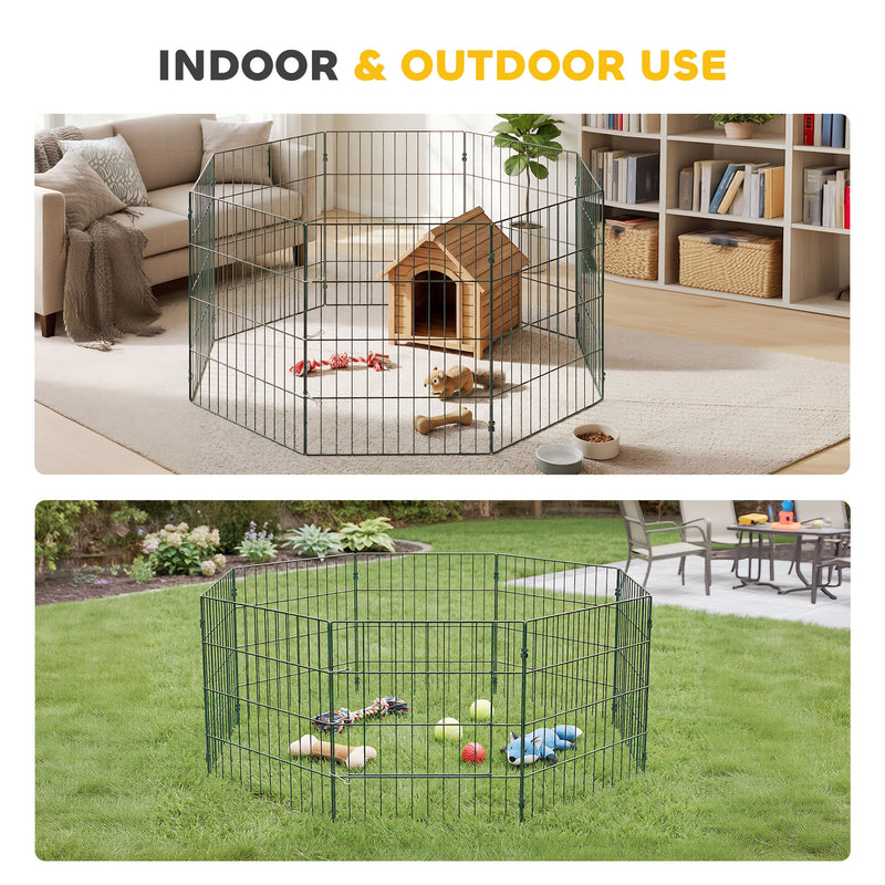 Dog Playpen for Small Dogs Indoor Outdoor Safe Flexible Pet Enclosure Green AOSOM