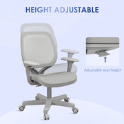 Grey Mesh Office Chair With Adjustable Height and 360 Swivel Wheels for Home or Study Use