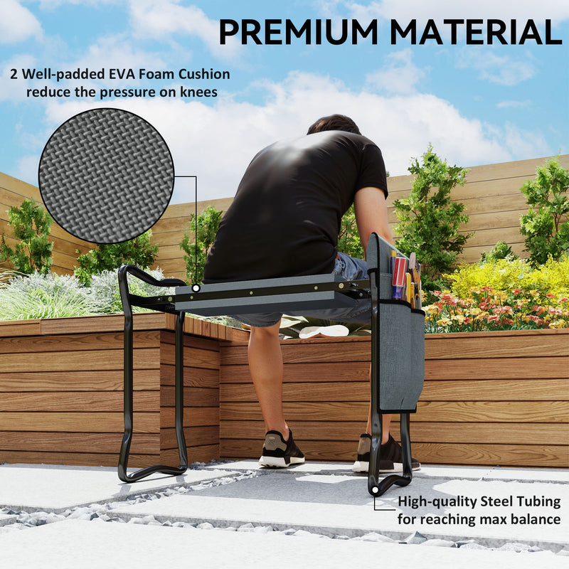 Grey Steel Frame Padded Garden Kneeler with Tool Bag by Outsunny