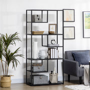 7 Tier Industrial Bookcase With Open Shelves For Living Room Or Office Storage Black AOSOM