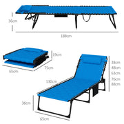 Set of 2 Blue Reclining Sun Loungers with 5 Position Backrests for Garden Relaxation