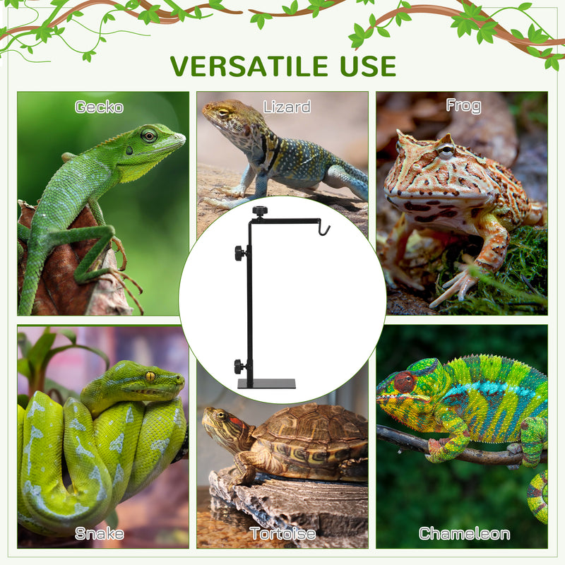 Adjustable Reptile Lamp Stand with Hook and Stable Base for Terrariums Black AOSOM