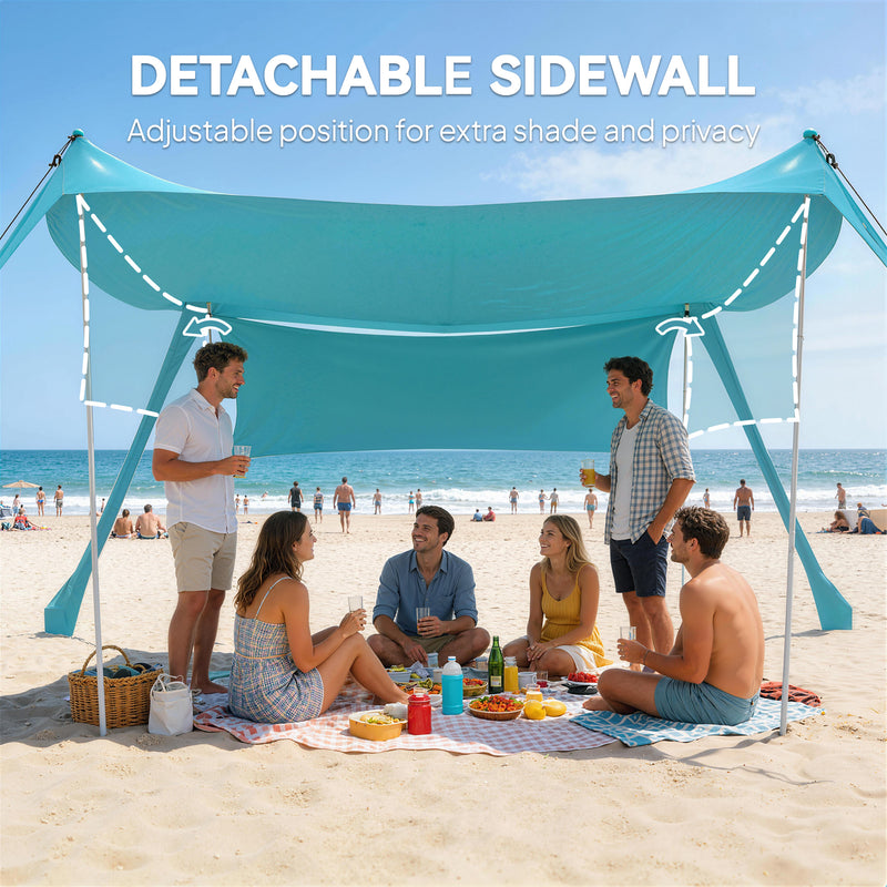 Pop Up Beach Tent With Removable Sidewall And Carry Bag For Camping And Picnics Sky Blue AOSOM