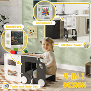 Foldable Toddler Step Stool With Safety Rail For Kitchen And Bathroom Use Grey AOSOM