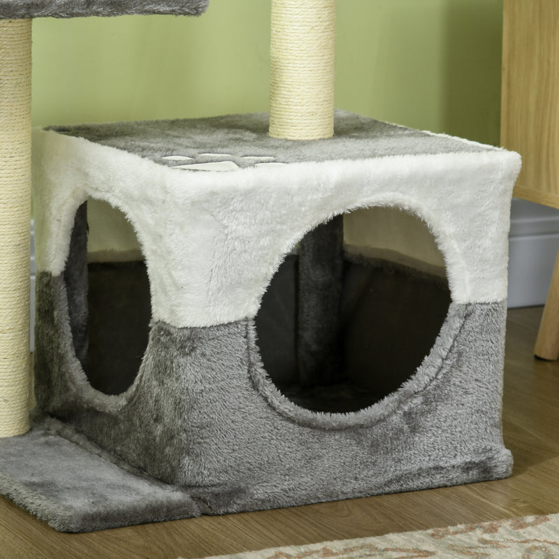 Multi Level Cat Tree with Sisal Scratching Posts Perches and Toy Mouse for Indoor Fun Grey