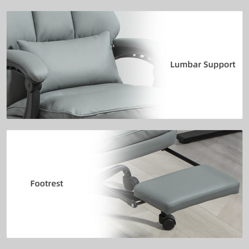 Grey Faux Leather Reclining Executive Swivel Office Chair With Footrest by HOMCOM
