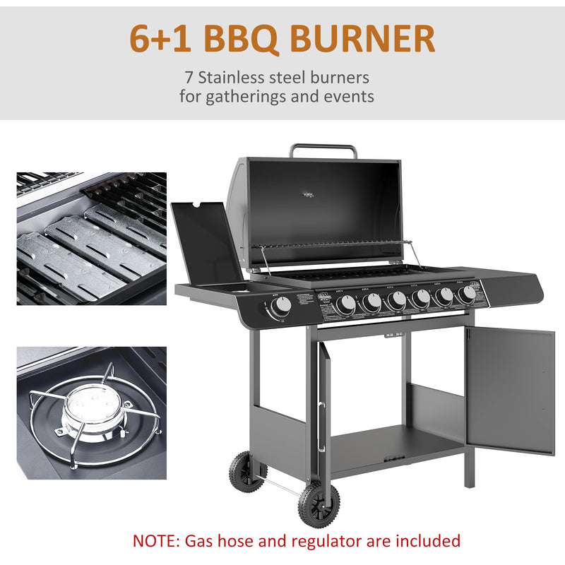 7 Burner Gas BBQ Grill with Side Shelves Grey by Outsunny
