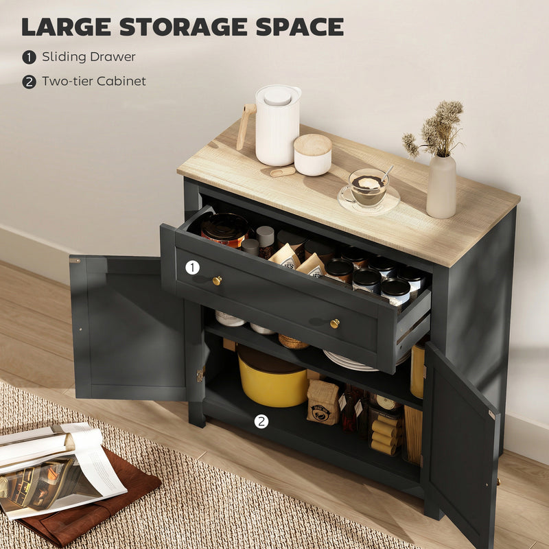 Modern Black Wooden Kitchen Sideboard With Drawer Double Doors and Adjustable Shelf