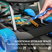 Blue Rolling Garden Seat with Wheels and Tool Tray for Weeding and Planting by Outsunny