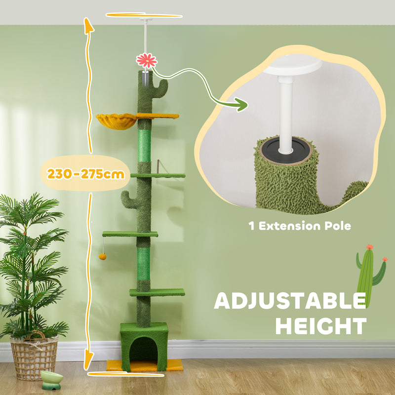 Floor to Ceiling Adjustable Cat Tree with Scratching Posts and Hammock by PawHut