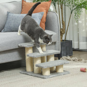 Grey 3 Step Pet Stairs for Cats and Dogs Soft Ladder with Non Slip Surface by PawHut