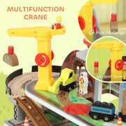 79 Piece Wooden Train Set with Crane and Helicopter Fun Mine Themed Track for Kids, Natural AOSOM