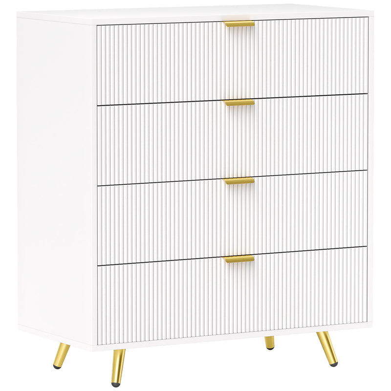 White Four Drawer Elegant Bedside Table with Storage by HOMCOM