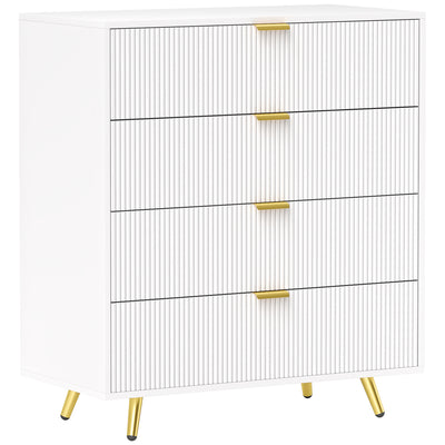 White Four Drawer Elegant Bedside Table with Storage by HOMCOM