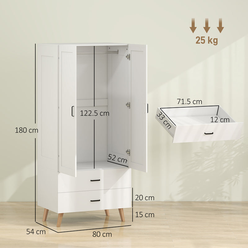 Wardrobe with Deep Hanging Space and Drawers for Organised Bedroom Storage White