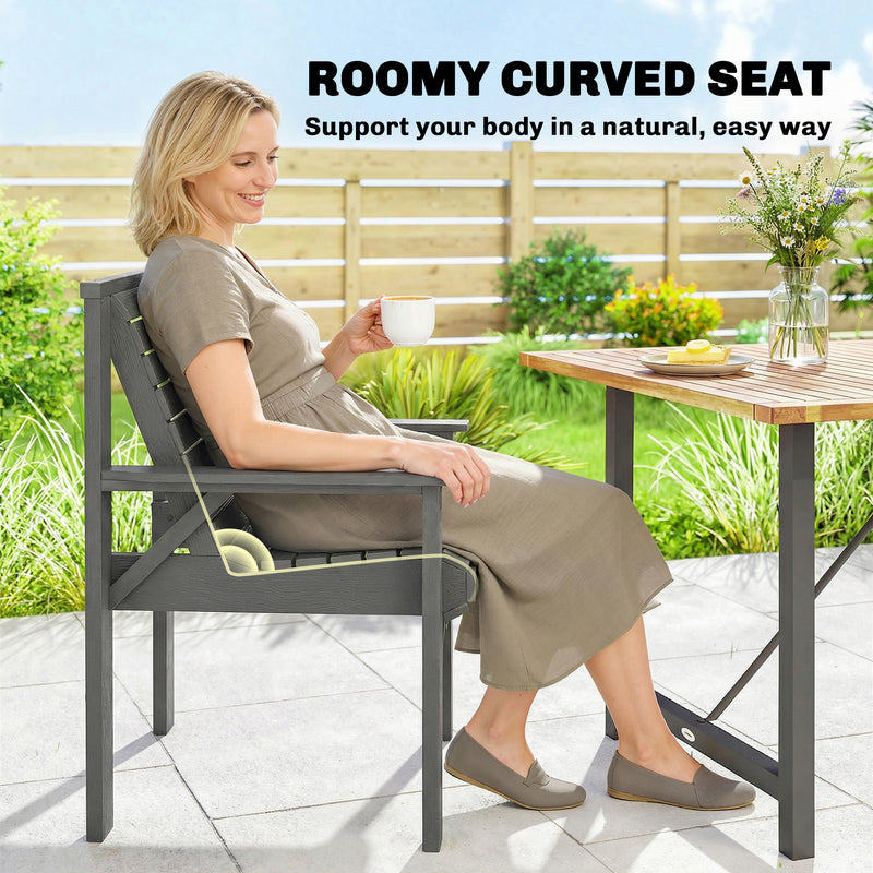 Garden Chair for Relaxing Outdoors with Curved Seat and Water Resistant Fir Wood Grey Outsunny