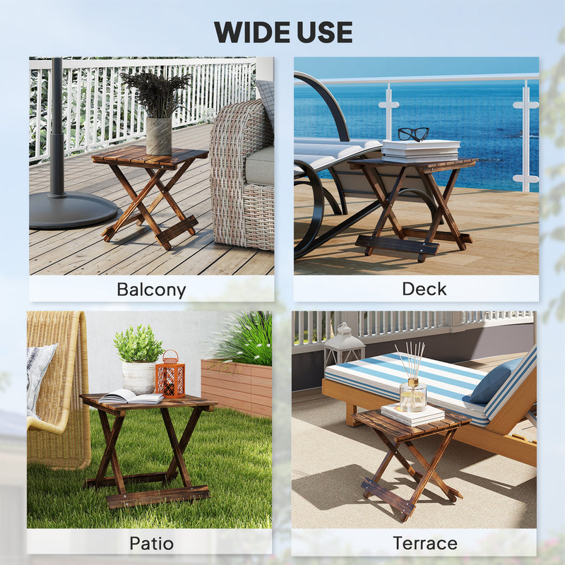Foldable Wooden Garden Side Table for Outdoor or Indoor Use Carbonised Finish Outsunny