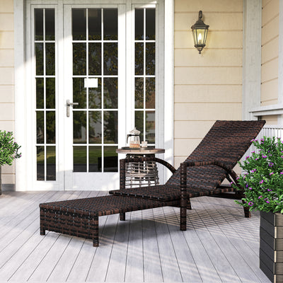 Mixed Brown Rattan Sun Lounger with Adjustable Backrest for Garden Relaxation by Outsunny