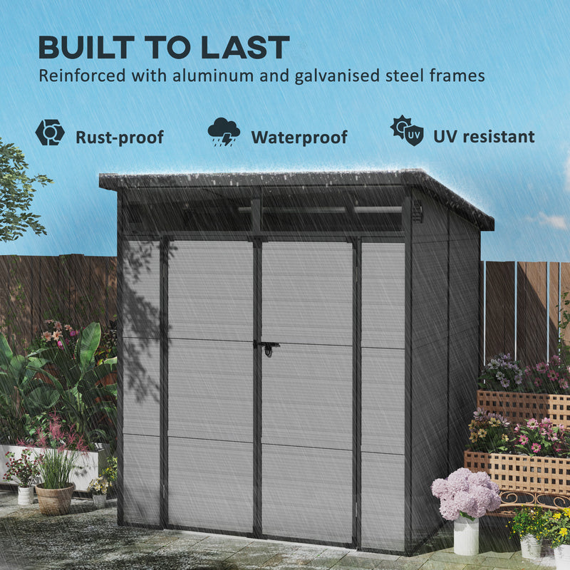 Light Grey 6 x 6ft Garden Storage Shed Plastic Outdoor Tool Shed With Windows by Outsunny