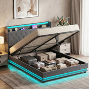 King Size Ottoman Storage Bed Frame with USB Charging and LED Lighting Dark Grey AOSOM