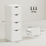 Bathroom Storage Cabinet with Four Drawers for Small Spaces Slim Design White AOSOM