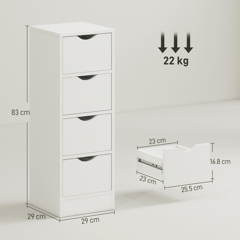 Bathroom Storage Cabinet with Four Drawers for Small Spaces Slim Design White AOSOM