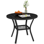 90 cm Round Steel Garden Dining Table with Parasol Hole and Shelf Black by Outsunny