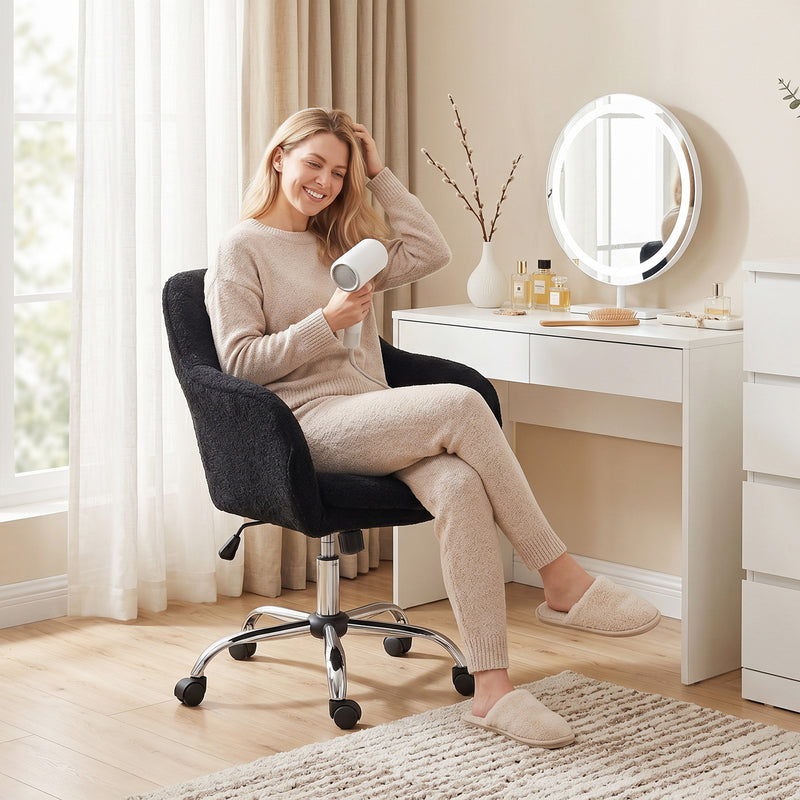 Office Chair with Adjustable Height and Soft Flannel Upholstery for Home Working Black